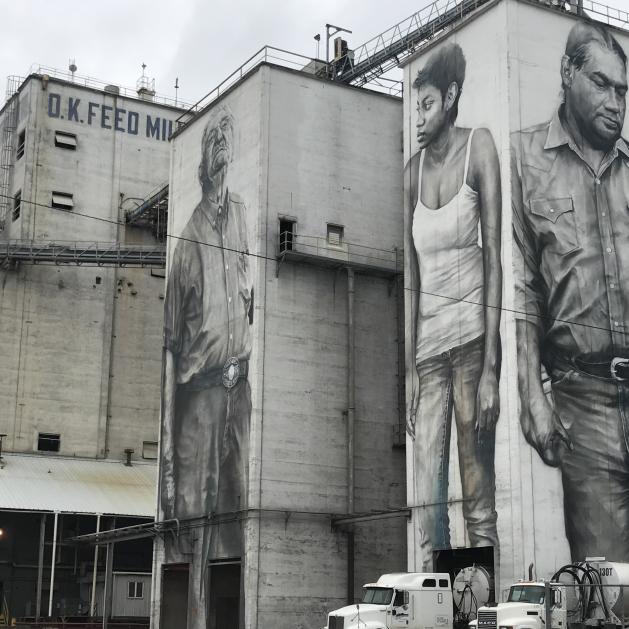 American Heroes mural on the OK Foods feed mill in Fort Smith, AR